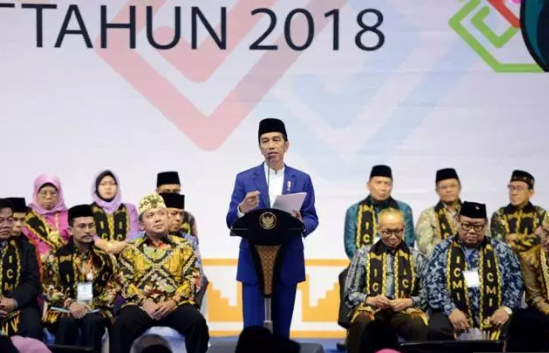 Presiden Jokowi Widodo membuka Silaknas ICMI di UBL,Bandarlampung, Kamis malam (6/12/2018).