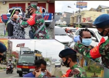 Cegah Covid 19, Babinpotdirga Lanud SPR Bagikan Masker