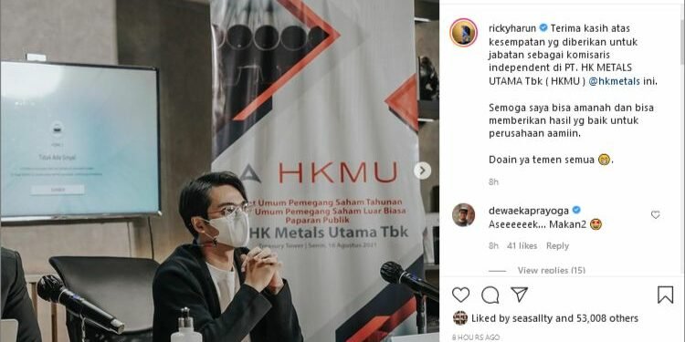 Ricky Harun Ditunjuk Jadi Komisaris HK Metals Utama